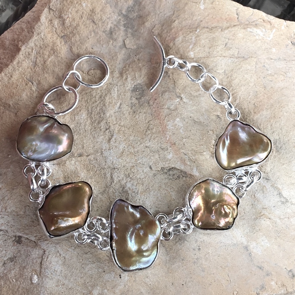 Souffl Pearl Link And Toggle Bracelet Nwt